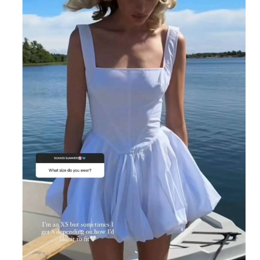 ✨ SALE NWT Helsa Poplin Bubble Cotton Mini Dress White Cocktail Party Event